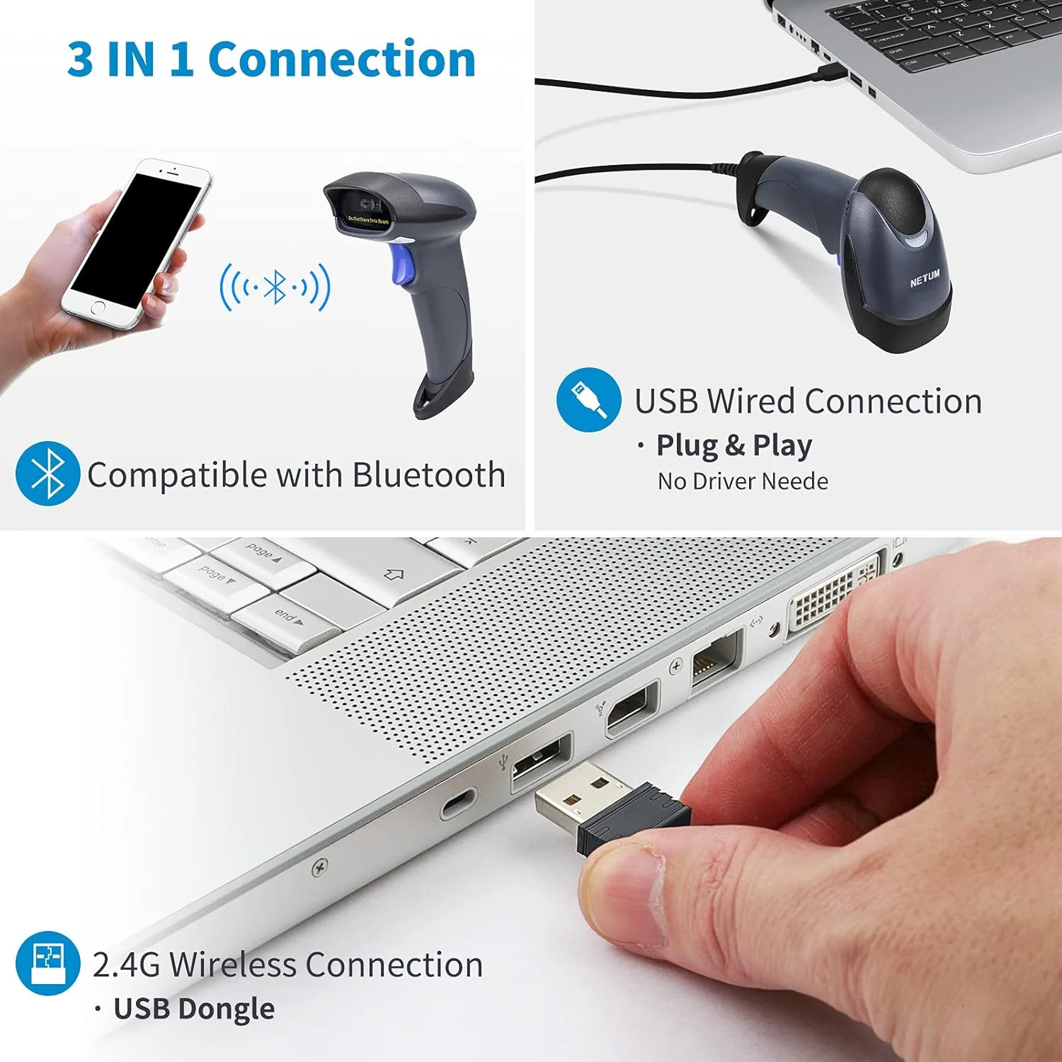 M8S Wireless Handheld Barcode Scanner with Stand - Image 2
