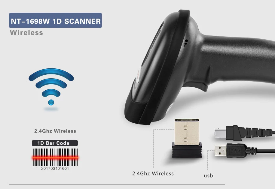 NT-1698W Wireless 1D Laser Barcode Scanner - Image 3