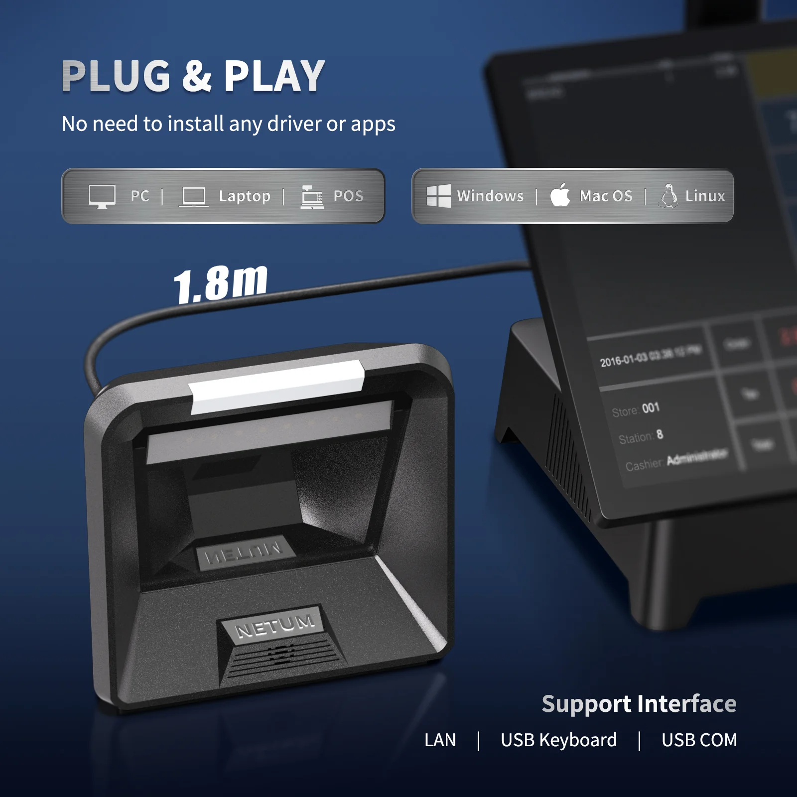 NT-2085 PRO USB 2D Desktop Barcode Scanner - Image 3